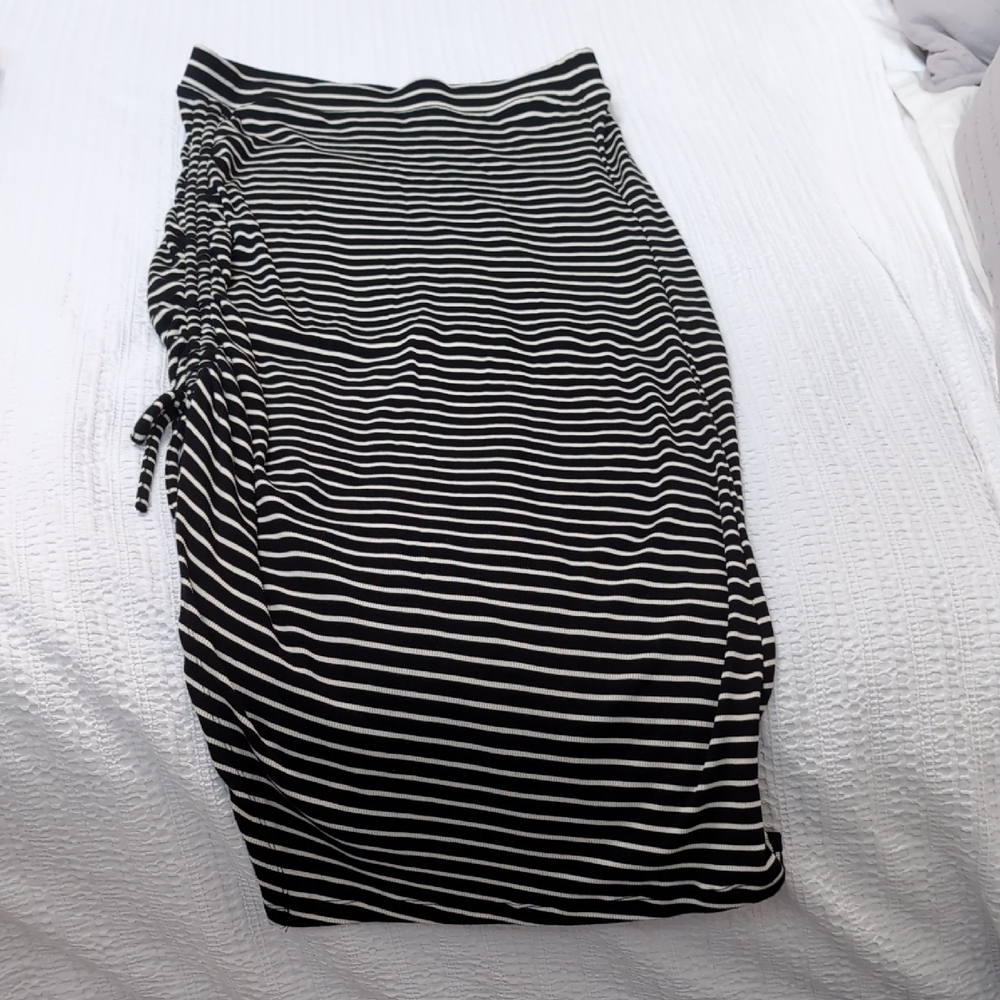 LNA Clothing Striped Midi Skirt With Gathered Side